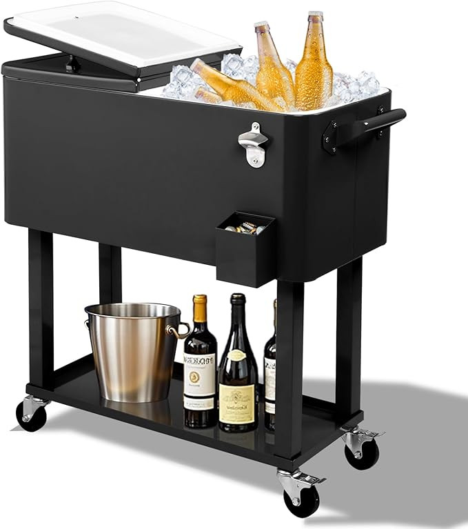 Outvita 80 Quart Rolling Ice Chest, Portable Bar Drink Cooler with Catch Basin, Bottom Storage Tr... | Amazon (US)