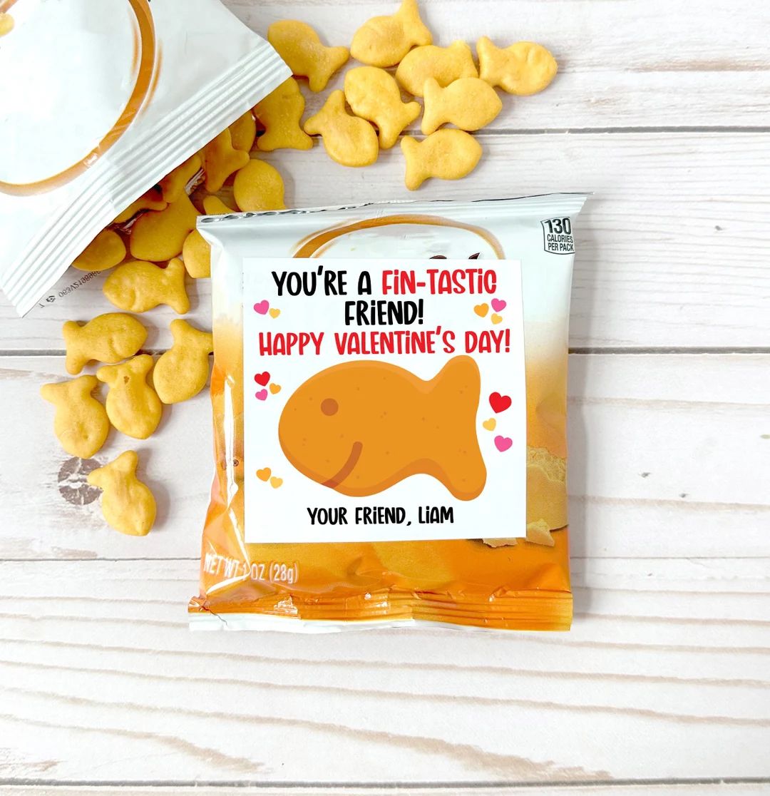 Classroom Valentine Goldfish Sticker, Valentine School Treat Sticker, Preschool Valentine Label, ... | Etsy (US)