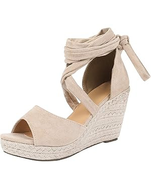 SERAIH Womens Lace up Espadrilles Platform Wedges Sandals Heels Tie Ankle Strap Summer Dress Shoe... | Amazon (US)
