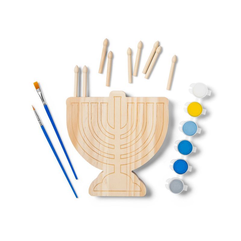 Hanukkah Paint-Your-Own Wood Menorah Kit with Candles - Mondo Llama&#8482; | Target