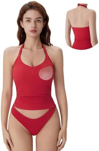 SUUKSESS Halter Tank Top for Women with Built in Bra Cotton Ribbed V Neck Cami | Amazon (US)