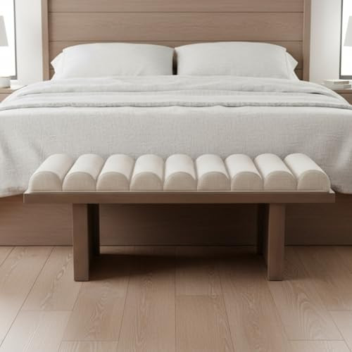 Modern Bedroom Bench, 47” Upholstered Entryway Bench End of Bed Bench with Cylindrical Cushion/... | Amazon (US)