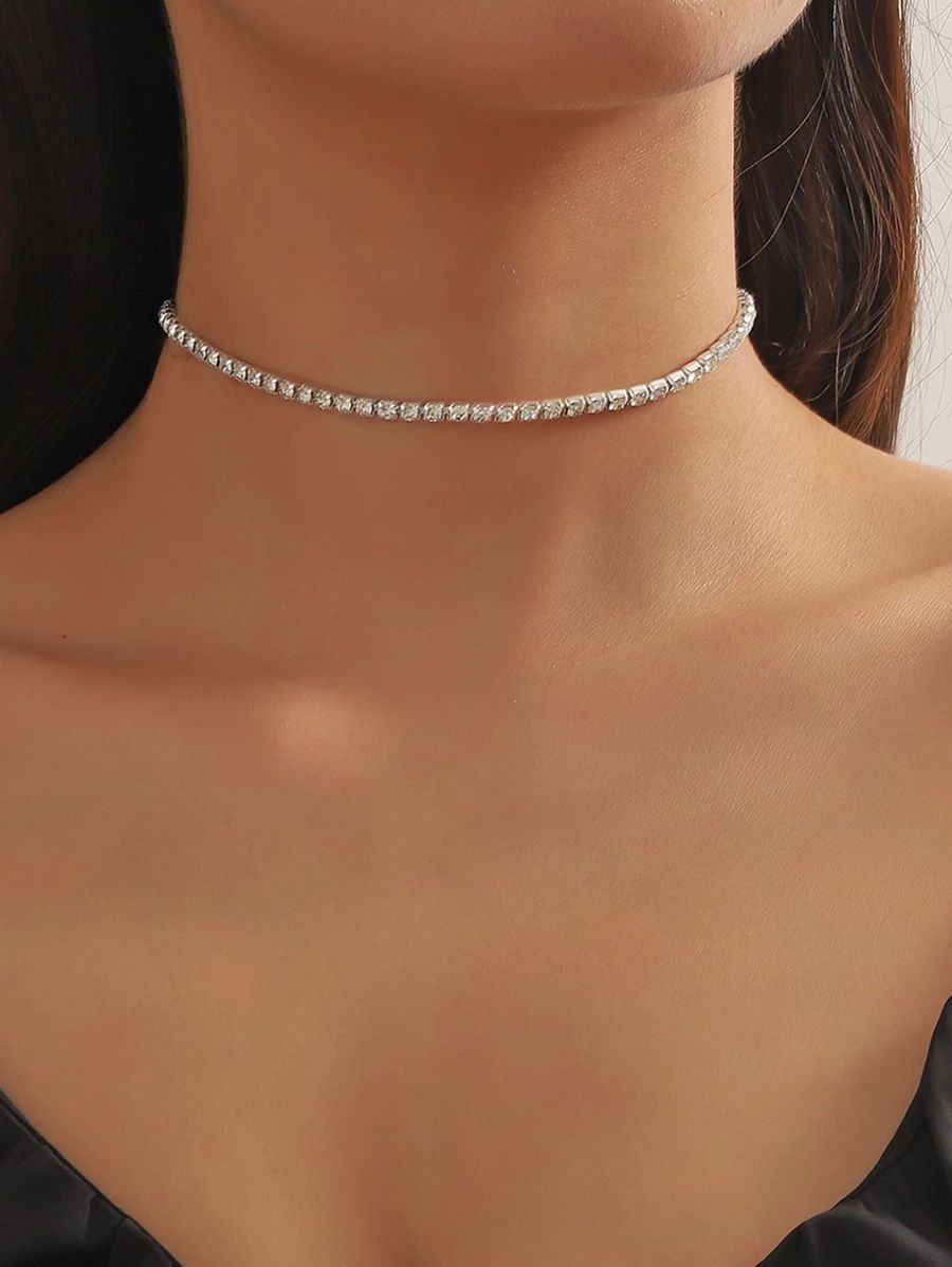 1 stylish silver rhinestone choker necklace | SHEIN