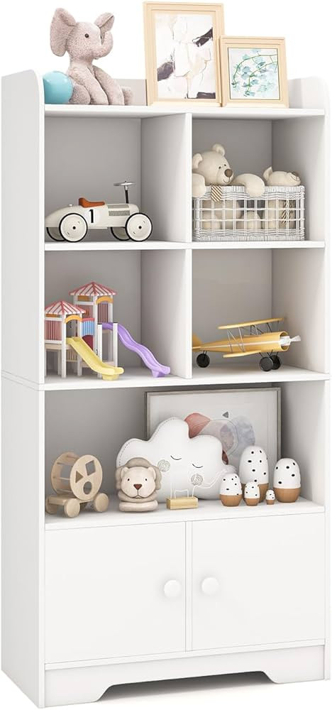 Costzon Kids Toy Storage Cabinet, 43.5" Tall Bookcase w/ 5 Open Compartments & 2 Doors, Multifunc... | Amazon (US)