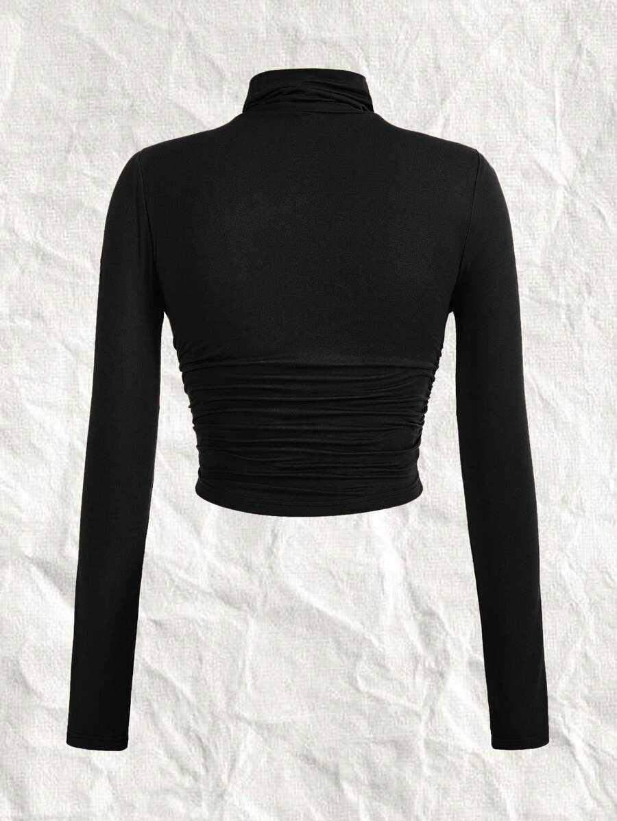 SHEIN EZwear Plus Size Women's Knit Stand Collar T-shirt | SHEIN