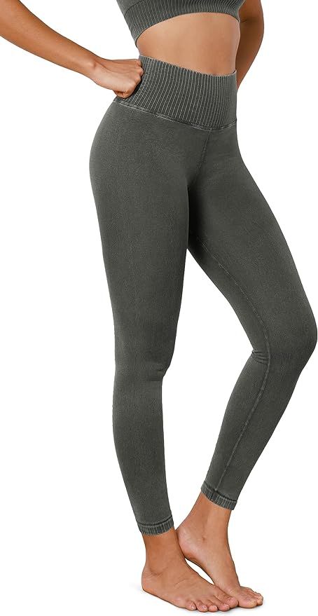ODODOS Vintage Seamless Leggings for Women - 25/28" Ribbed High Waist Workout Gym Yoga Leggings | Amazon (US)