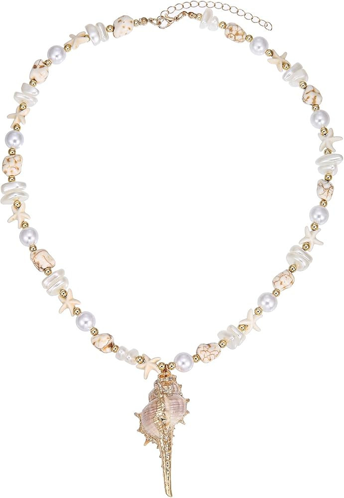 RUOFFETA Shell Necklace for Women - Beach Necklace with Starfish & Seashell Charms, Mermaid Acces... | Amazon (US)
