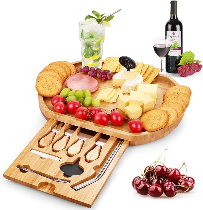 Duerer Cheese Board Set, Meat and Cheese Tray with Cutlery in Slide-Out Drawer - Bamboo Charcuter... | Amazon (US)