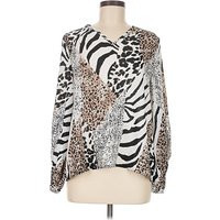 Shein Long Sleeve Blouse: Silver Animal Print Pattern Tops - Size 6 | ThredUp (US)