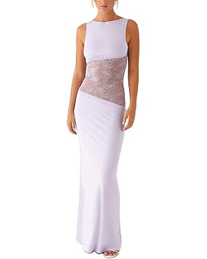 Sexy Lace Patchwork Cut Out Maxi Dress Backless Bodycon Y2K Long Dress Sleeveless Hollow Out Summ... | Amazon (US)