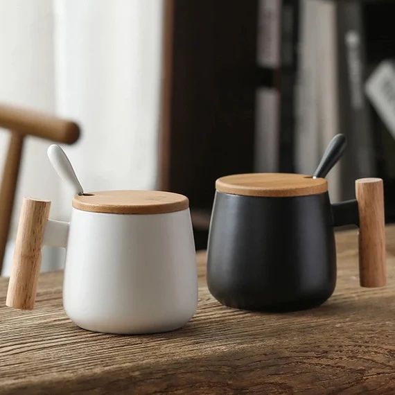 Customizable Nordic Mugs  Matte Ceramic Personalize Wood Lid | Etsy | Etsy (US)
