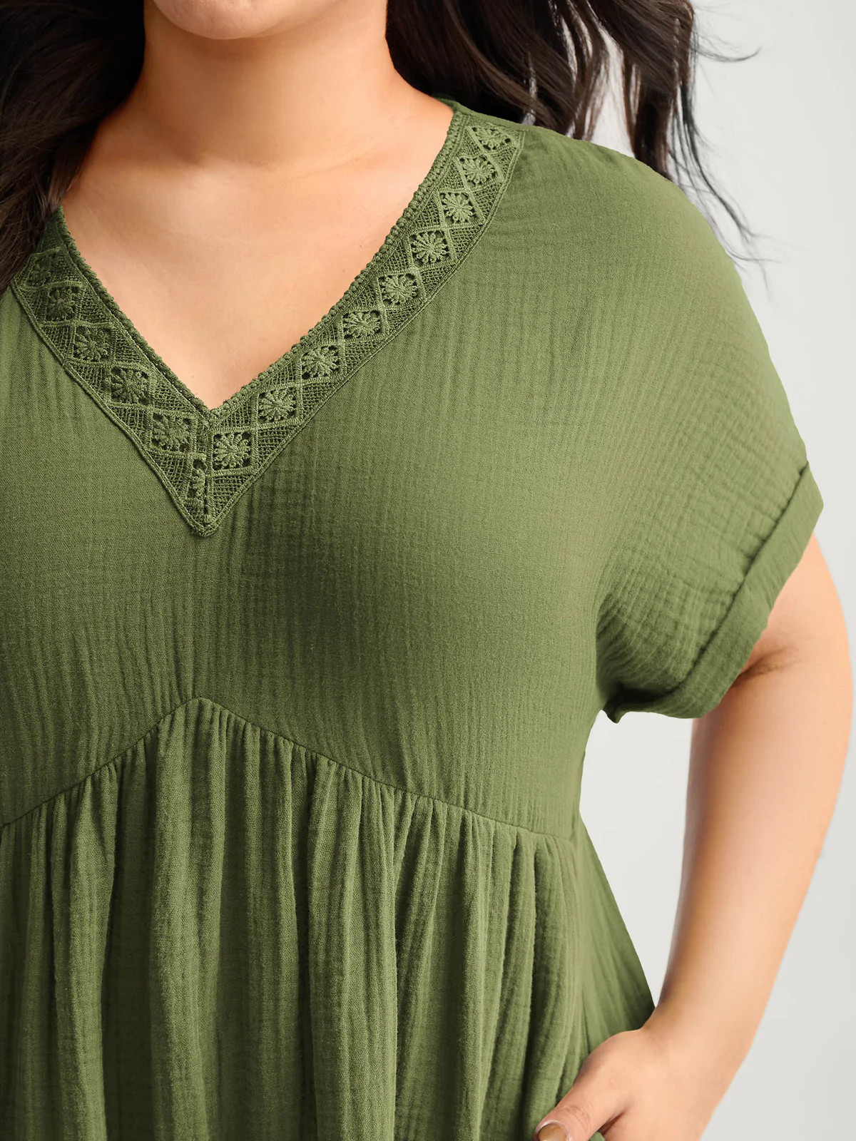 Pure Cotton Lace V-Neck Solid Mini Dress | Bloomchic