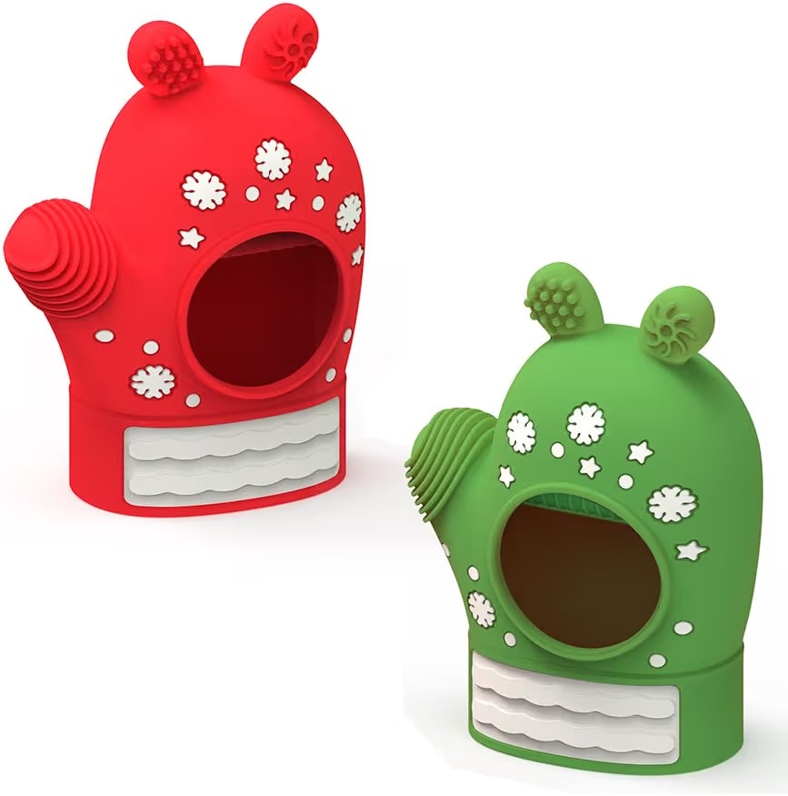 Christmas Baby Teething Mitten Toys 2 Pack, Silicone Snowflake Teethers for Newborns, Infants & T... | Amazon (US)