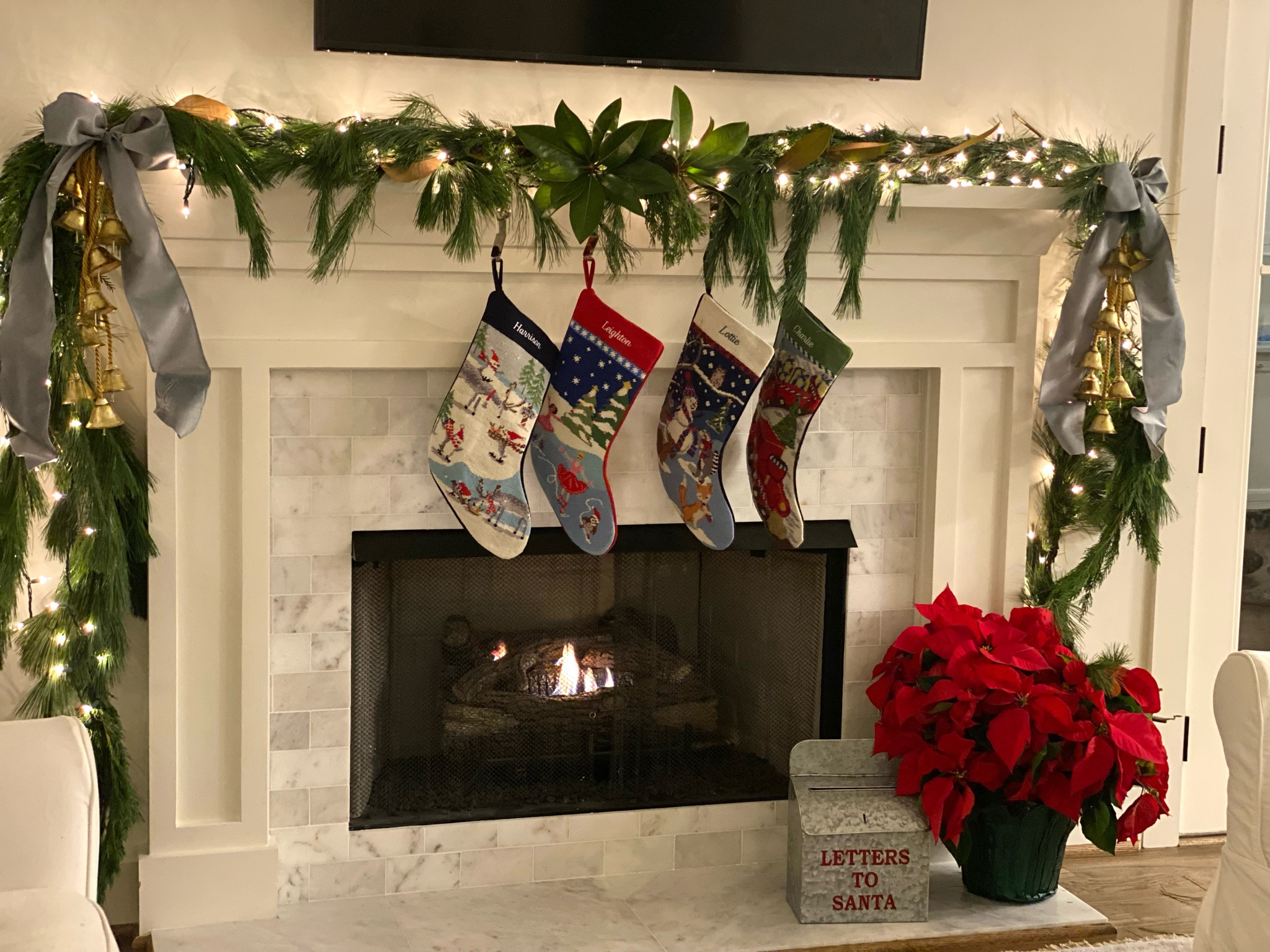 Christmas fireplace, stockings, Christmas mantle, Christmas decorations 