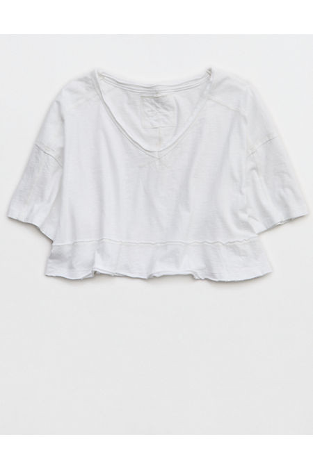 Aerie Happiest Cropped V Neck T-Shirt Women's White XXS | Aerie