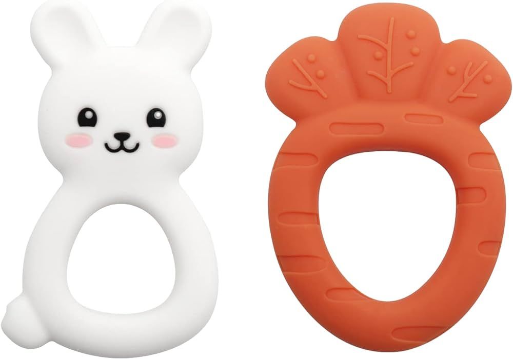 Teething Toys for Babies, PAPACHOO 2 Pack Bunny Carrot Super Soft Silicone Baby Soothing Teether ... | Amazon (US)