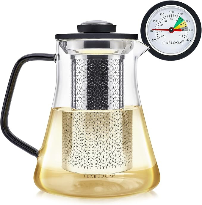 Teabloom 2-in-1 Tea Kettle and Tea Steeper - Glass Teapot with Thermometer and Stainless Steel Lo... | Amazon (US)