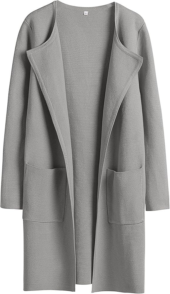 Prinbara Women's Open Front Knit Cardigan Long Sleeve Lapel Casual Solid Classy Sweater Jacket Tr... | Amazon (US)