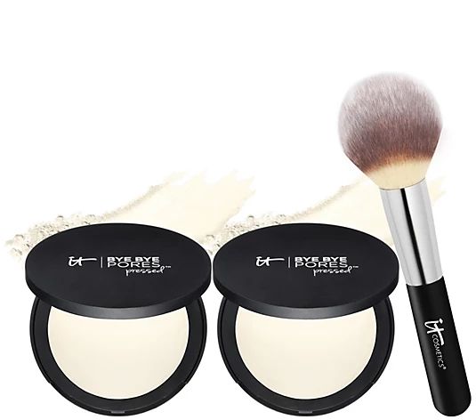 IT Cosmetics Bye Bye Pores Pressed Silk Powder Duo w/ Luxe Brush - QVC.com | QVC