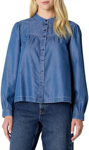 Amazon Essentials Women's Relaxed-Fit Denim Chambray Long-Sleeve Blouse | Amazon (US)
