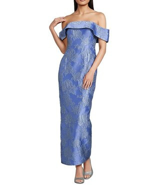 Sarah Off The Shoulder Strapless Jacquard Long Gown | Dillard's