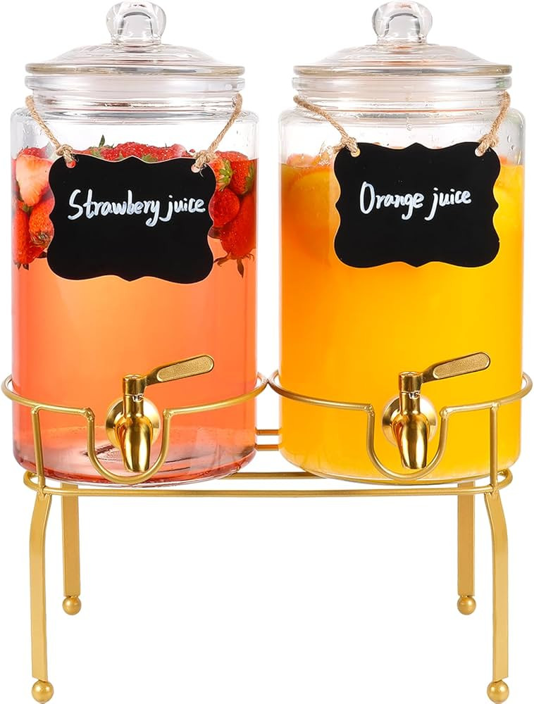 Drink Dispensers for Parties,2 Pack 1 Gallon Beverage Dispenser with Stand,Drink Dispenser With G... | Amazon (US)