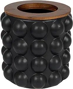 Creative Co-Op Round Stoneware Waste Raised Dots and Removable Acacia Wood Rim, Matte Black and N... | Amazon (US)