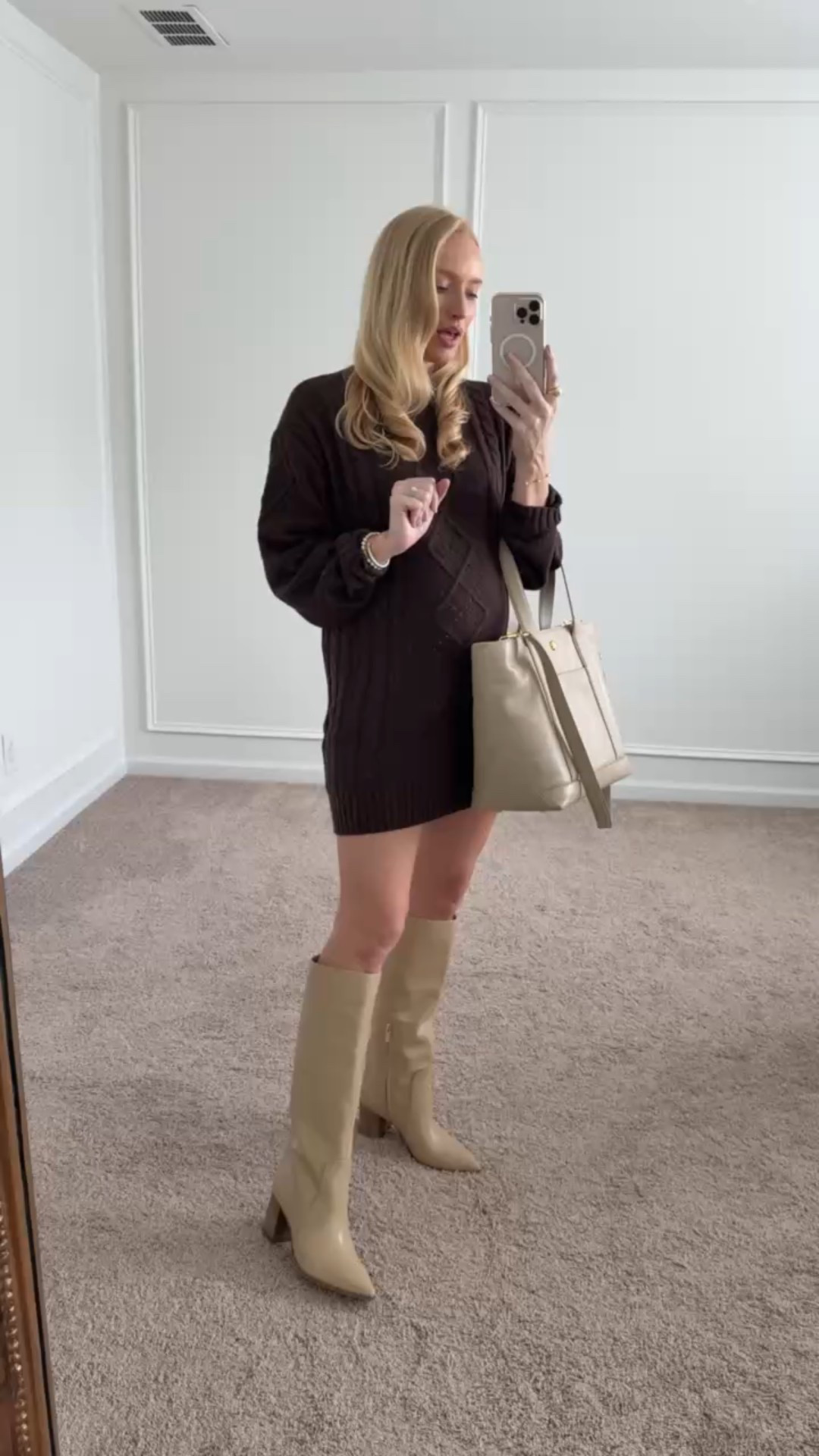 If you are looking for a solid neutral knee high boot, these are it! They also come in suede. These will go with just about anything making them a good closet staple. I paired them with this chocolate brown sweater dress that is under $50 for a cute workwear look! Nsale finds // fall boots // knee high boots // neutral boots // fall dresses // winter dresses // sweater dresses // workwear // work outfits // fall outfits // fall totes // work totes // Nordstrom anniversary sale 

#LTKShoeCrush #LTKBump #LTKSaleAlert