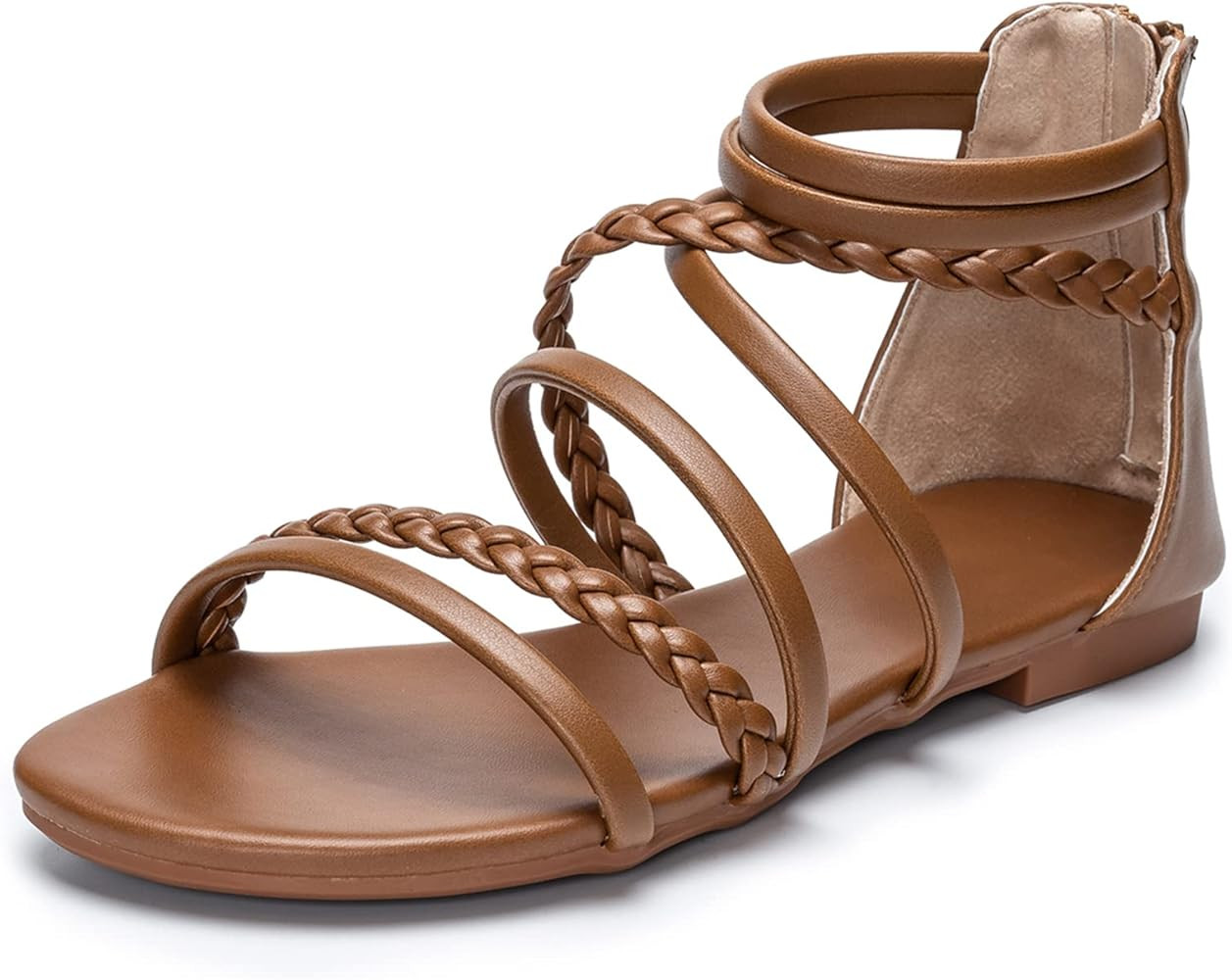 youngshow Braided Strappy Sandals for Women Rhinestone Studded Open Toe Dressy Summer Flat Sandal... | Amazon (US)