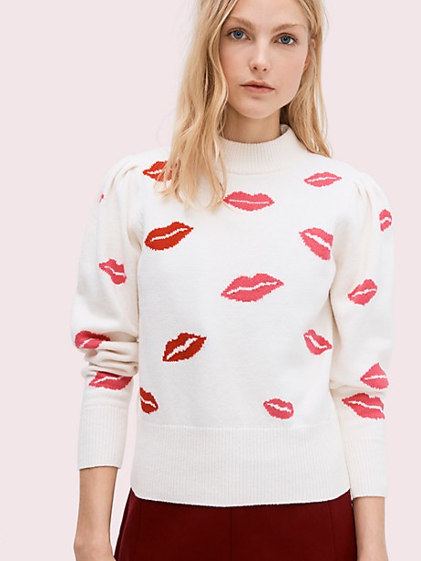 Kate Spade Lips Mockneck Sweater, French Cream - Size L | Kate Spade (US)