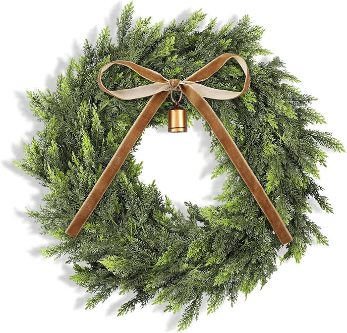 Dingion 12" Real Touch Christmas Cedar Wreath Realistic Artificial Cedar Wreaths for Front Door S... | Amazon (US)