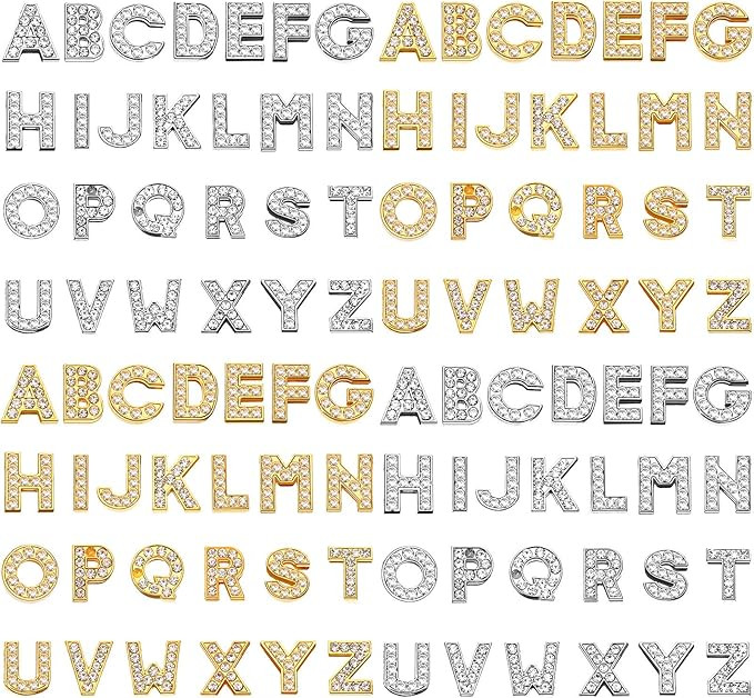 WILLBOND 104 Pieces Rhinestone Letter for Crafts Slider Charms Alphabet Letter A-Z 8 mm Alloy for... | Amazon (US)