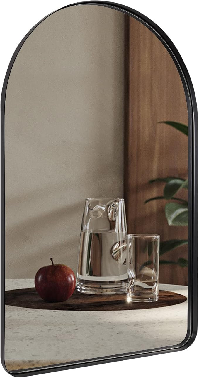 ANDY STAR Arched Mirror, 24" x 38" Black Bathroom Mirror in Stainless Steel Metal Frame, Arch Top... | Amazon (US)