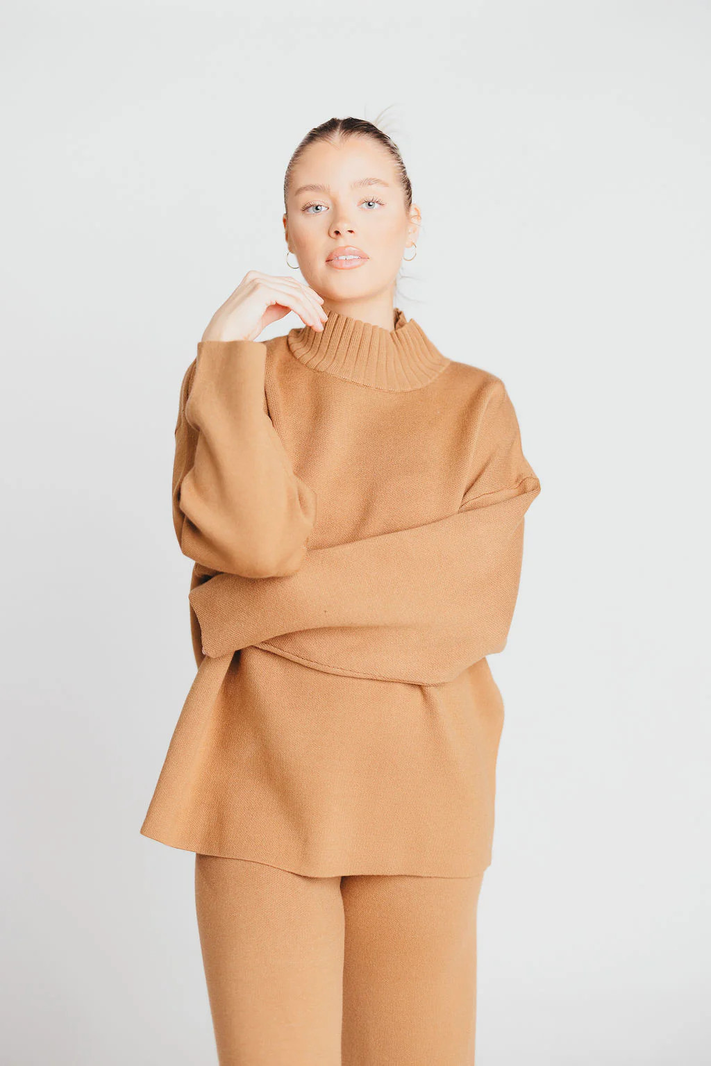 Premium Turtleneck Sweater and Wide Leg Pant Set in Camel - Bump Frien | Worth Collective