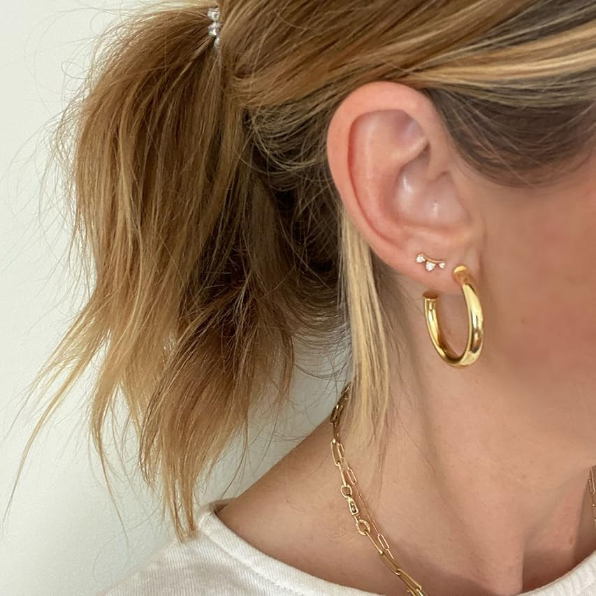 PAVOI 14K Gold Colored Lightweight Chunky Open Hoops | Gold Hoop Earrings for Women | Amazon (US)