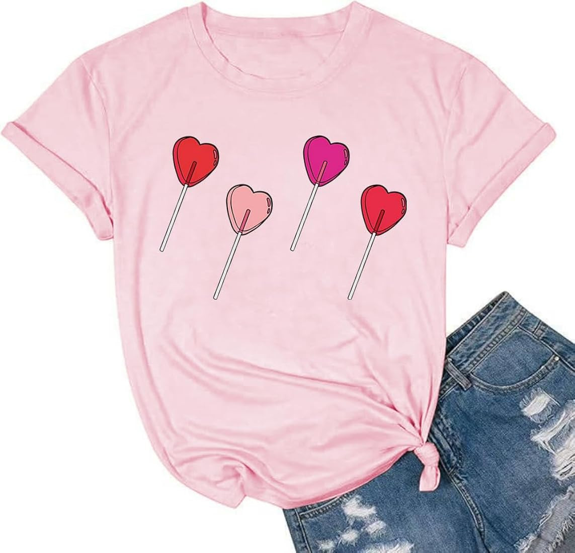 Valentine's Day Shirts for Women Cute Love Heart Graphic T-Shirt Short Sleeve Teacher Valentines ... | Amazon (US)