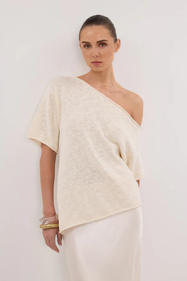 RICK CREAM ASYM KNIT TOP | DISSH