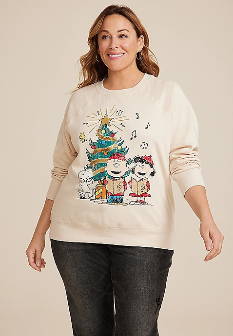 Plus Size Peanuts Holiday Relaxed Fit Sweatshirt | Maurices
