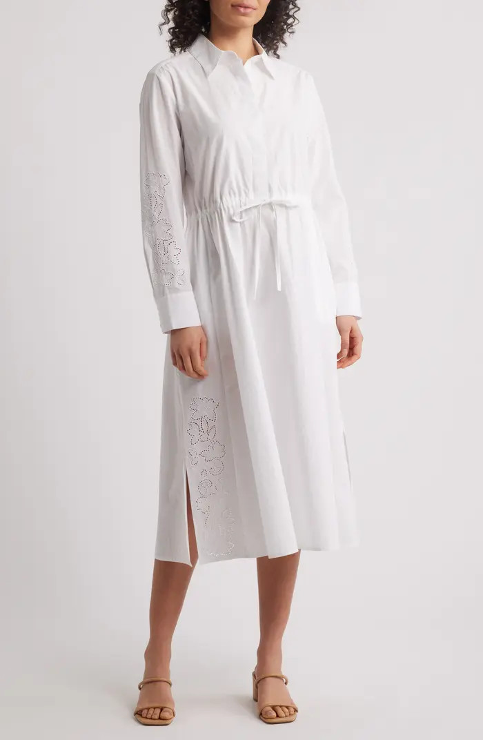 Caslon® Eyelet Detail Long Sleeve Cotton Shirtdress | Nordstrom | Nordstrom
