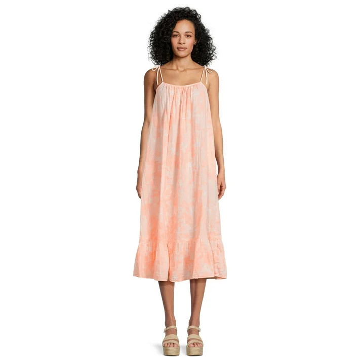 Time and Tru Women's Tie Shoulder Midi Dress, Sizes XS-XXXL | Walmart (US)