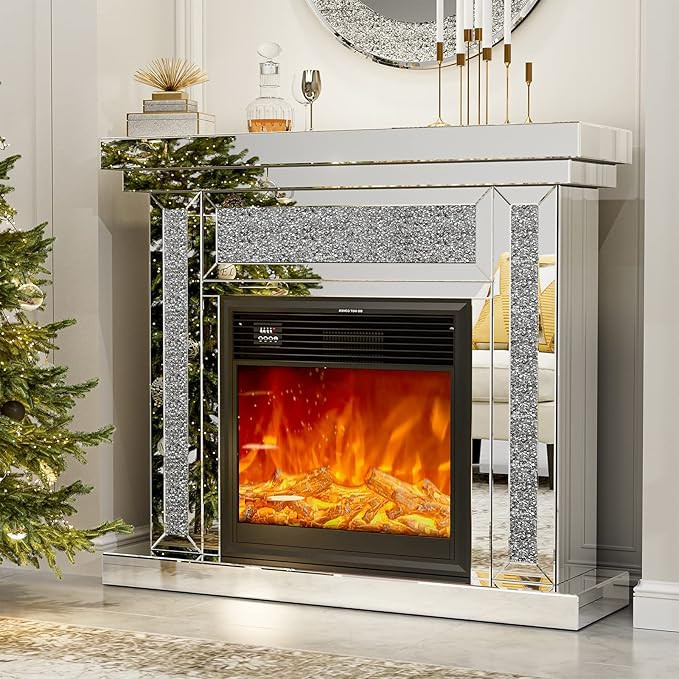 IKIFLY Mirrored Electric Fireplace TV Stand, 7 Colors Changing Mantel Freestanding Heater Corner ... | Amazon (US)