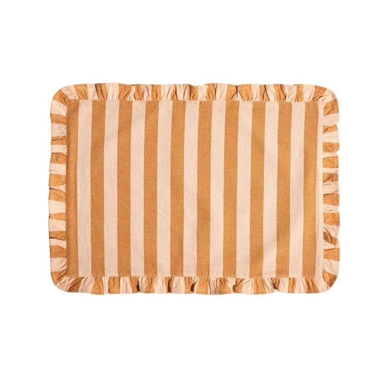 Beautiful Home by Drew Barrymore Ruffle Stripe Fabric Placemat, Coral Rose, 20"W x 14"L | Walmart (US)