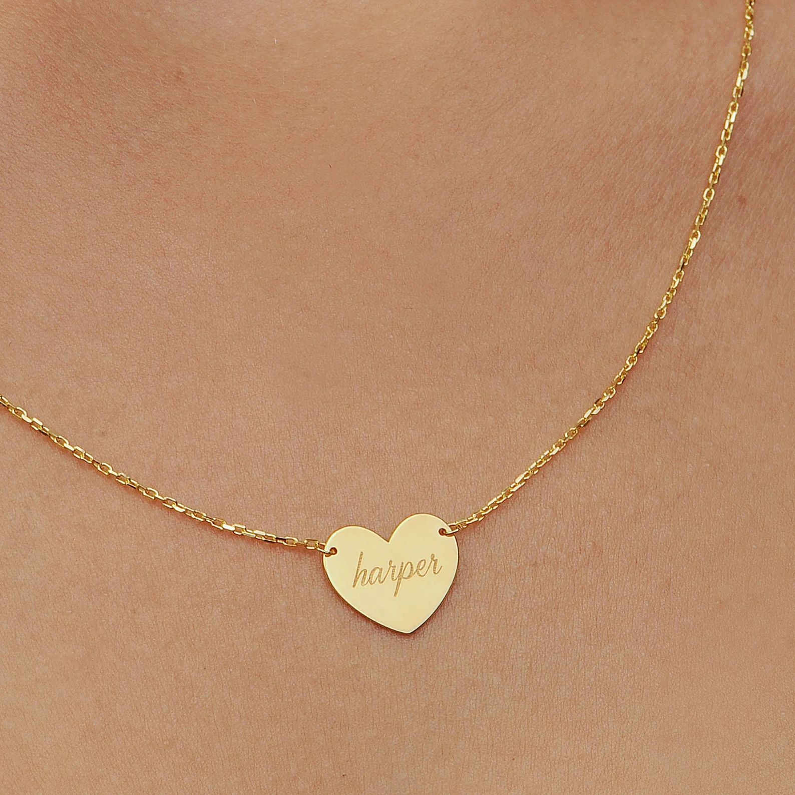 14K Solid Gold Heart Necklace/ Heart Name Necklace/ Love - Etsy | Etsy (US)