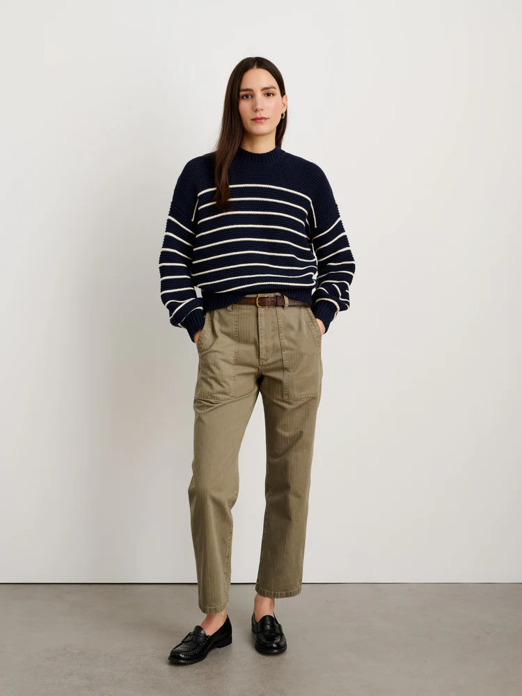 Button-Back Crewneck Sweater in Stripe | Alex Mill