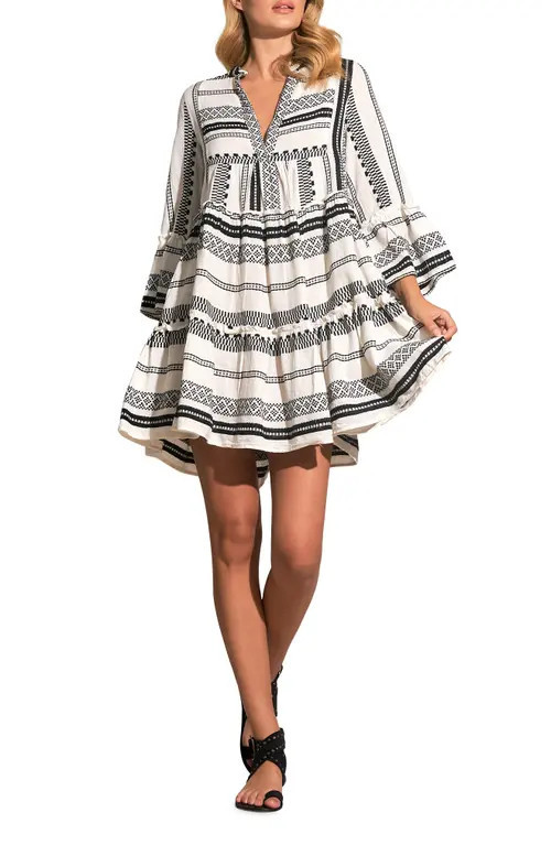 Elan Cotton Cover-Up Babydoll Minidress in White/black at Nordstrom, Size Large | Nordstrom