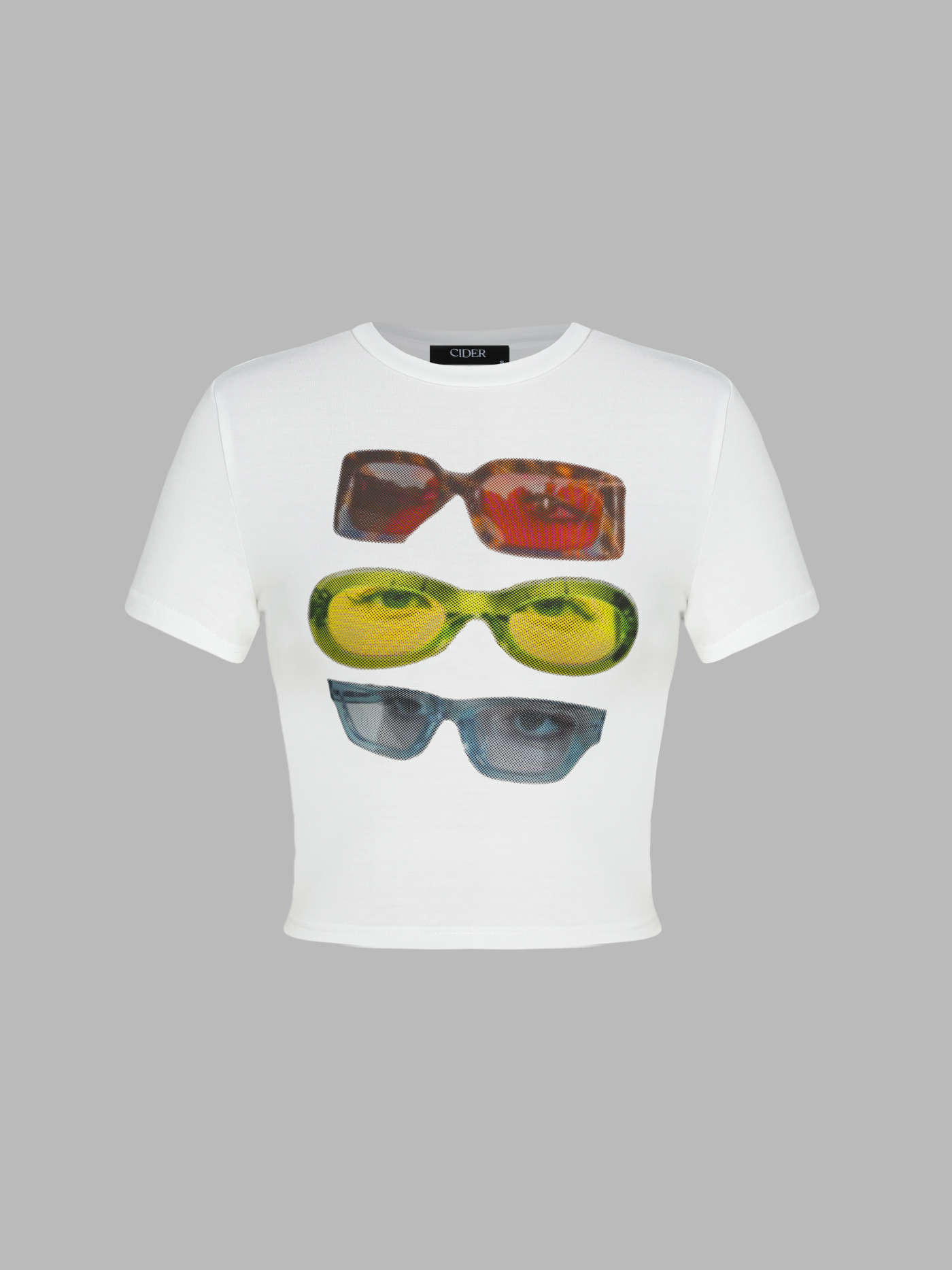 Round Neckline Glasses Graphic Short Sleeve Tee | Cider