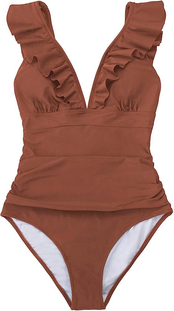 CUPSHE Women's V Neck One Piece Swimsuit Ruffled Lace Up Monokini | Amazon (US)