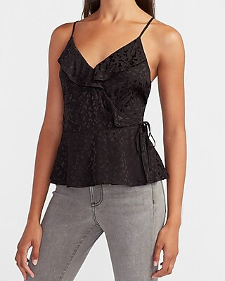 Leopard Jacquard Ruffle Wrap Peplum Cami | Express