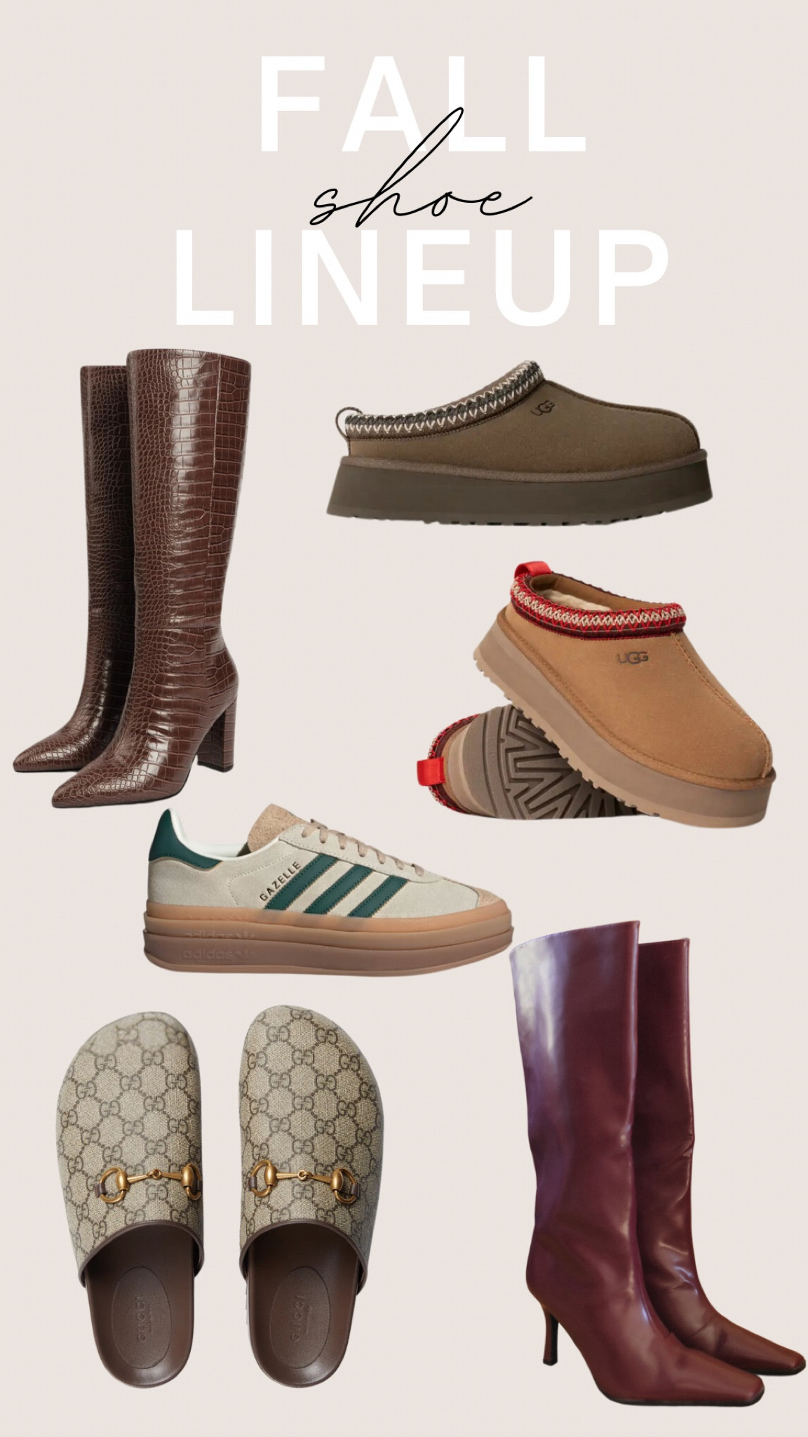 My fall shoe lineup 👟👢 


#ugg #uggtazz #uggseason #crocboots #ridingboots #burgundyboots #kittenheelboots #gazelle #adidas #adidassneakers #adidasgazelle #gucci #guccimules #bucklemules #trendingstyles #shoesoftheseason #musthaves 

#LTKGiftGuide #LTKShoeCrush #LTKHoliday