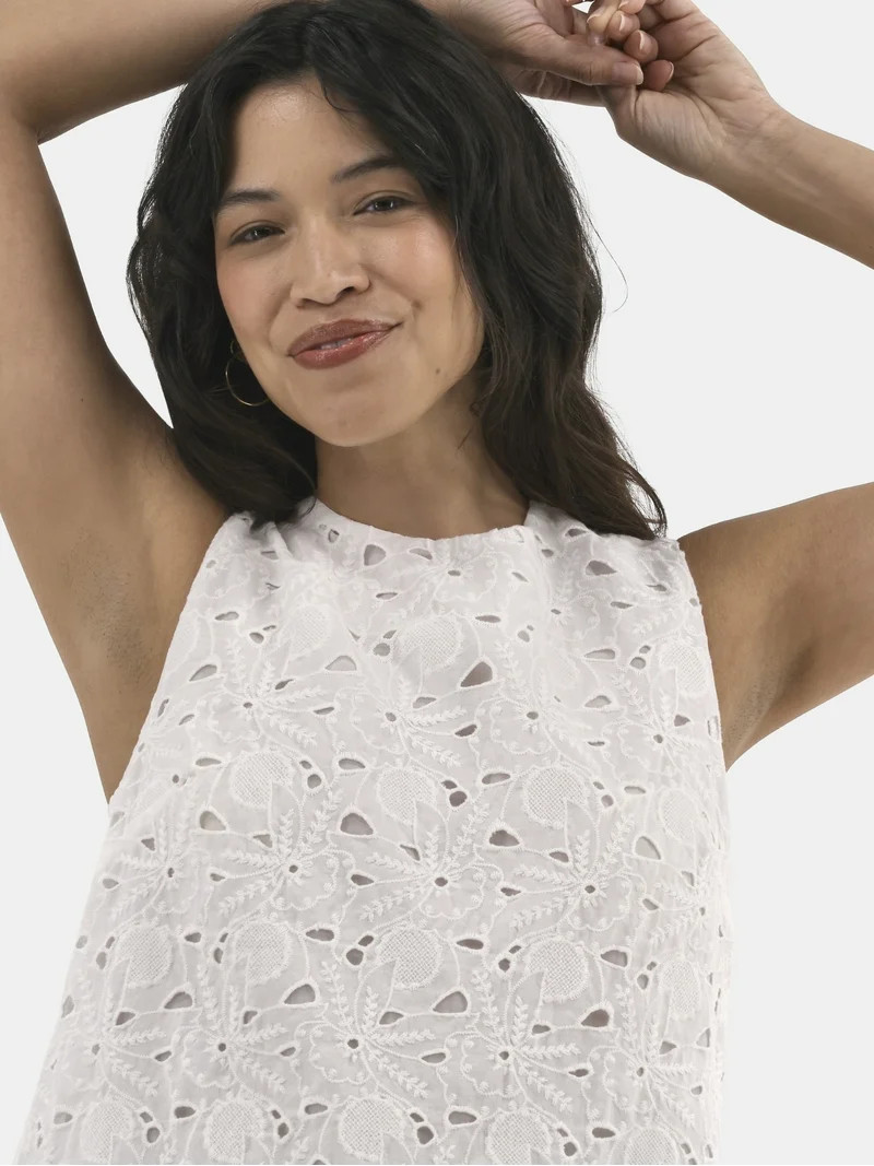 Time and Tru Women's Eyelet Embroidery Top, Sizes XS-XXXL | Walmart (US)